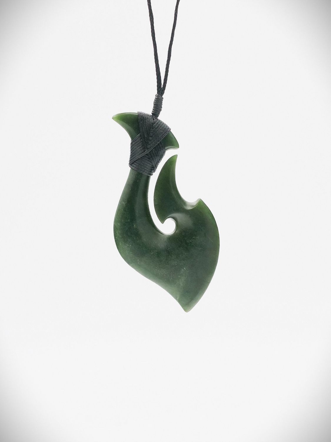 Moko Pounamu Hei Matau (Hook) NZ Genuine Kawakawa Greenstone - Pahi