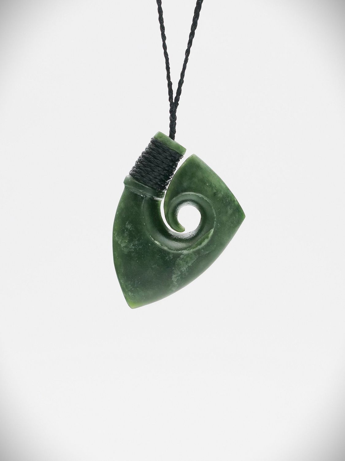 Moko Pounamu Hei Matau (Hook) NZ Genuine Kawakawa Greenstone - Tahunga
