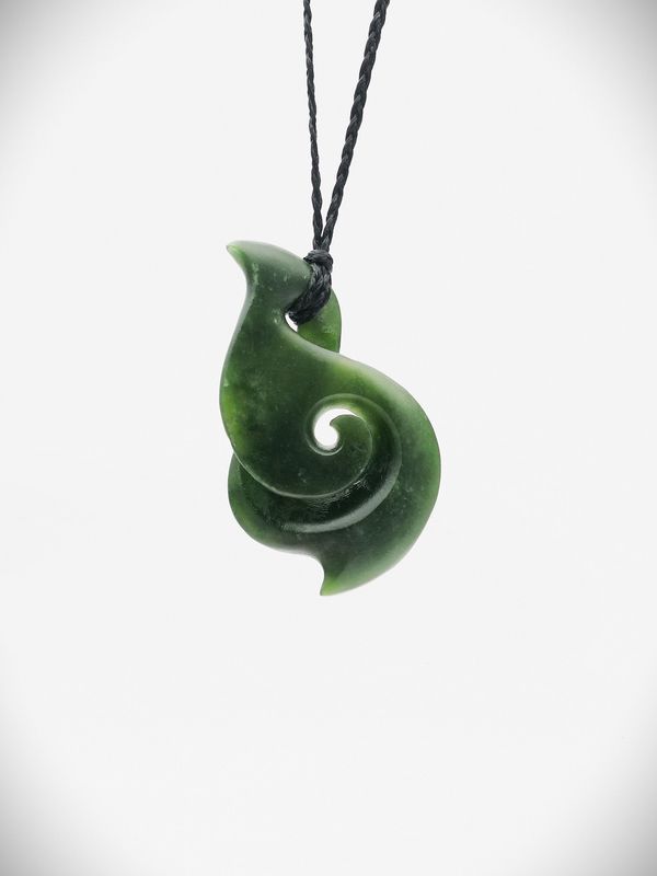 Moko Pounamu Single Pikorua Koru NZ Genuine Kawakawa Greenstone - Rongotai