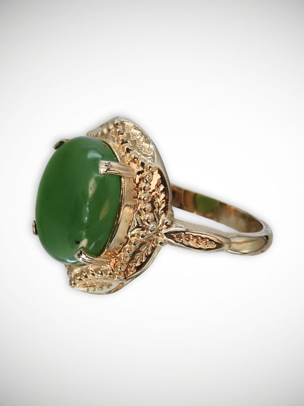 Moko Pounamu Genuine NZ Kahurangi Greenstone & 9ct Gold Ring - Haunui
