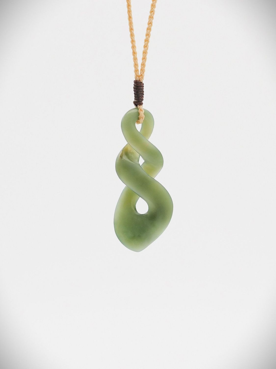 Moko Pounamu Double Pikorua (Twist) NZ Genuine Inanga Greenstone - Whataupoko