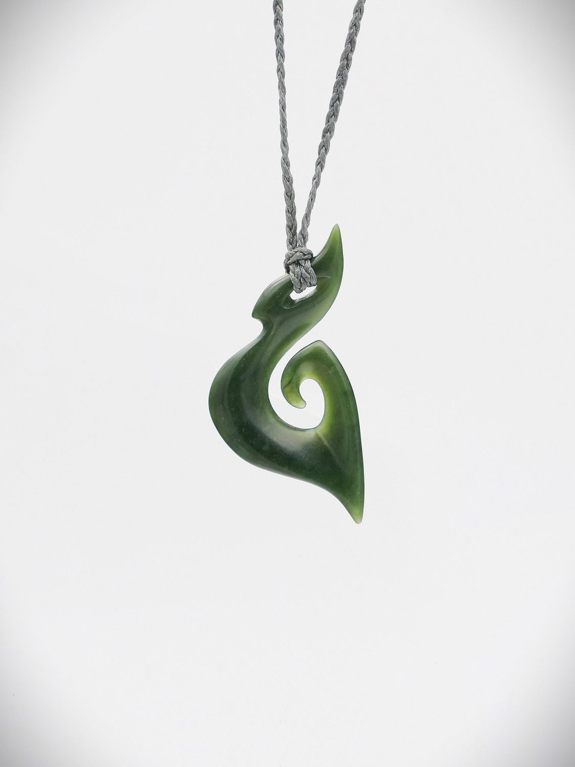 Moko Pounamu Hei Matau (Hook) NZ Genuine Kawakawa Greenstone - Rangitata