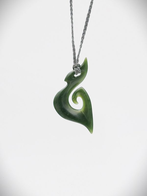 Moko Pounamu Hei Matau (Hook) NZ Genuine Kawakawa Greenstone - Rangitata