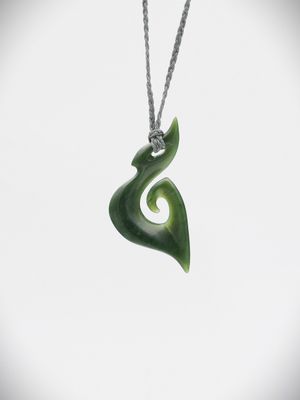 Moko Pounamu Hei Matau (Hook) NZ Genuine Kawakawa Greenstone - Rangitata