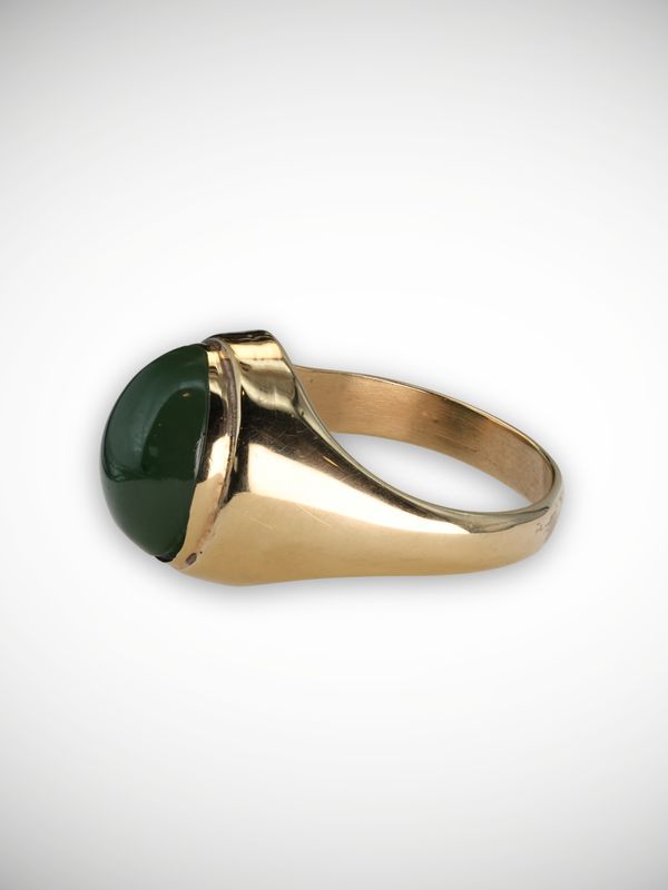 Moko Pounamu Genuine NZ Kawakawa Greenstone & 9ct Gold Ring - Hiwinui