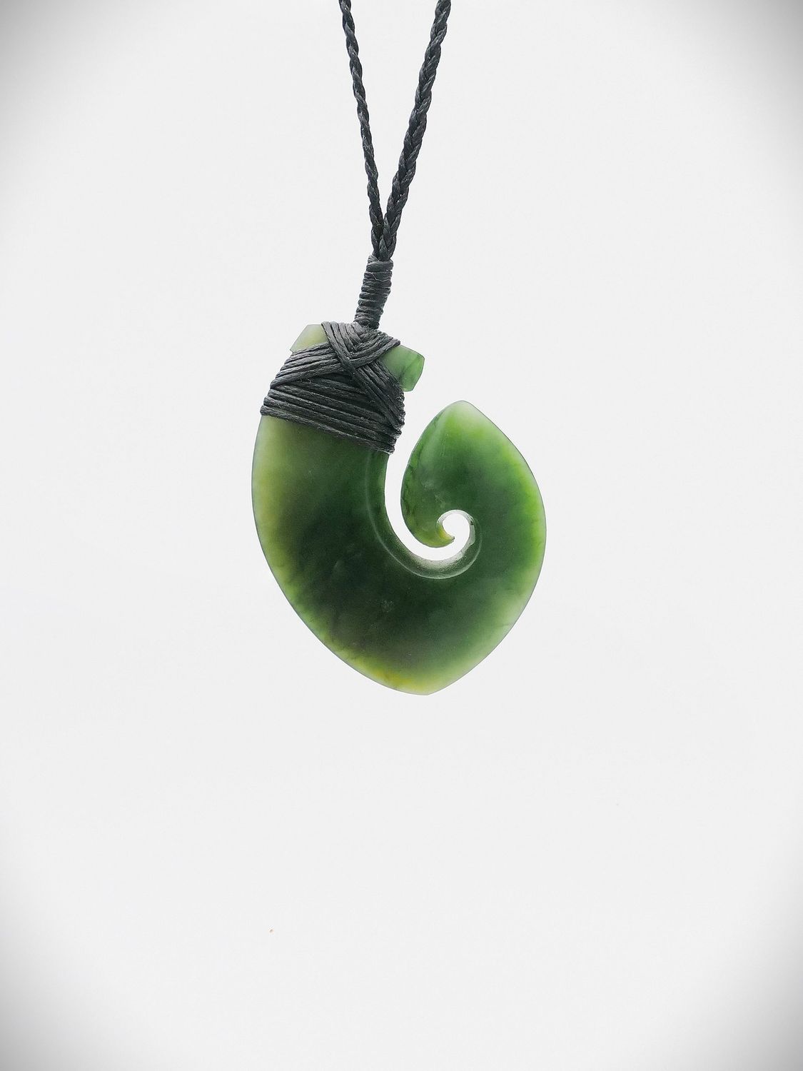 Moko Pounamu Hei Matau (Hook) NZ Genuine Kawakawa Greenstone - Tamarau
