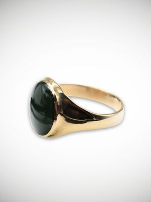 Moko Pounamu Genuine NZ Kawakawa Greenstone & 9ct Gold Ring - Houipapa