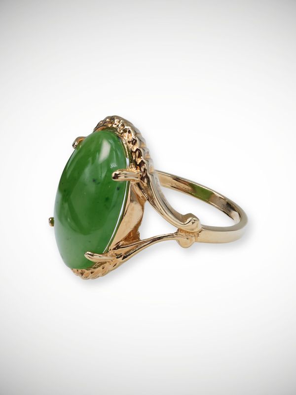 Moko Pounamu Genuine NZ Inanga Greenstone & 9ct Gold Ring - Houpoto