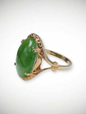 Moko Pounamu Genuine NZ Inanga Greenstone & 9ct Gold Ring - Houpoto