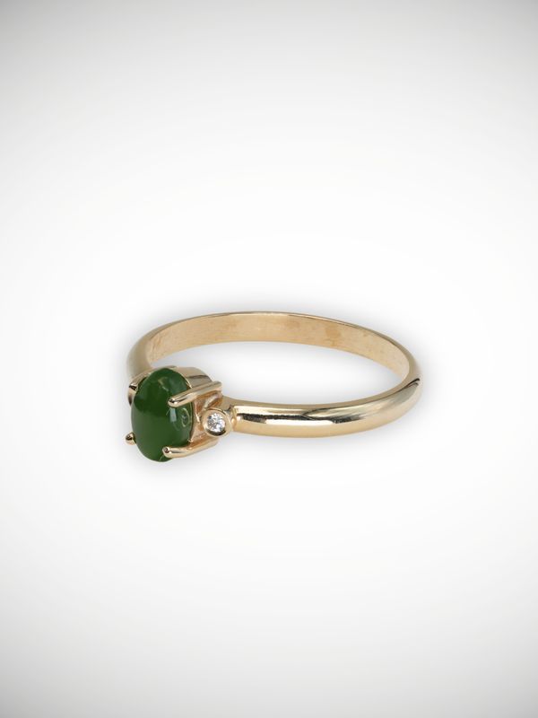 Moko Pounamu Genuine NZ Kahurangi Greenstone 9ct Gold & Diamond Ring - Hukanui