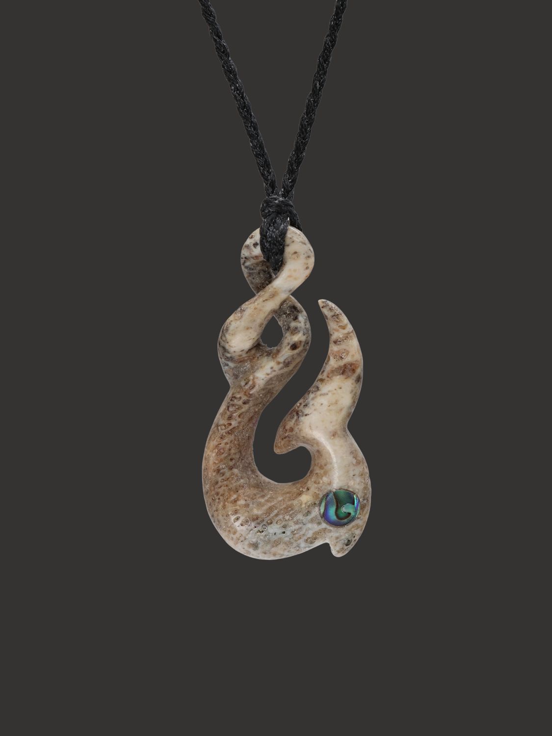 Moko Pounamu Contemporary Pikorua Pendant Genuine Whale Bone Carving - Ihumatao