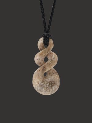 Moko Pounamu Double Pikorua (Twist) Genuine Whale Bone Carving - Hukerenui
