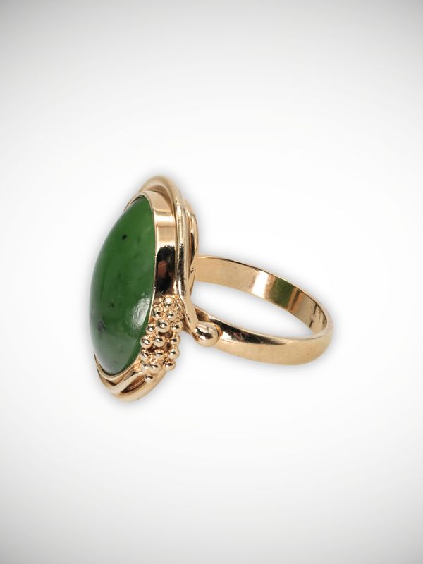 Moko Pounamu Genuine NZ Kahurangi Greenstone & 18ct Gold Ring - Kaiata
