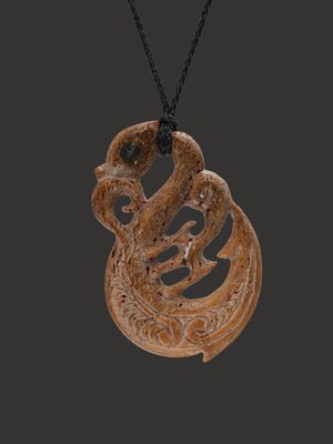 Moko Pounamu Manaia Genuine Whale Bone Carving - Haumoana