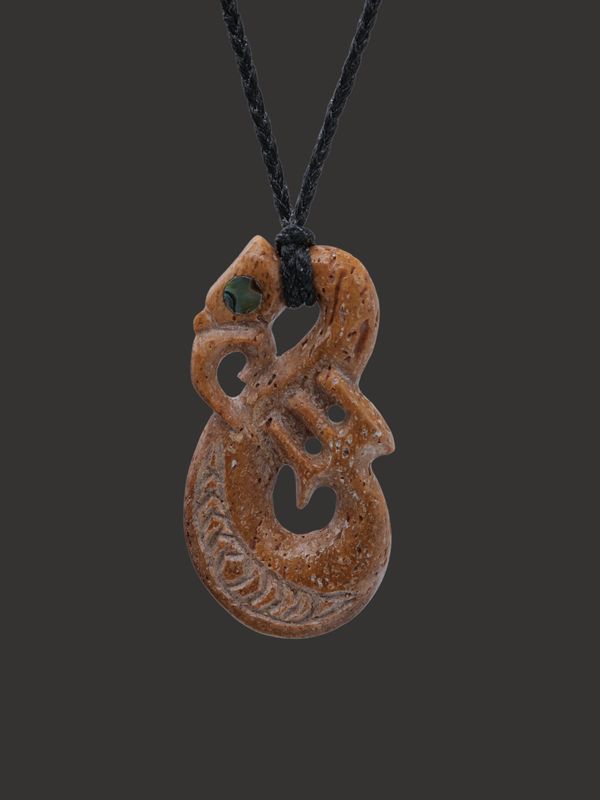 Moko Pounamu Manaia Genuine Whale Bone Carving - Kaihu