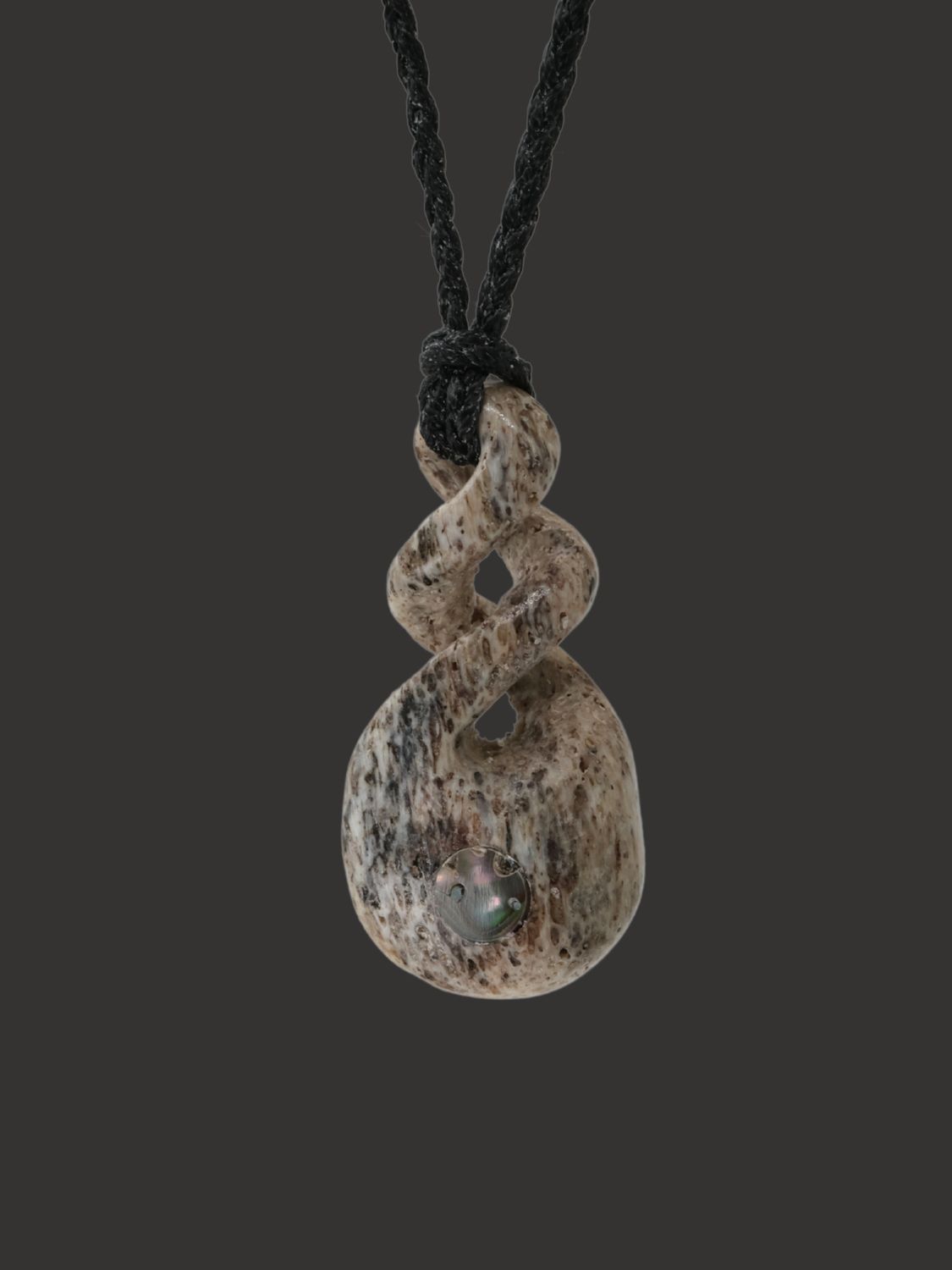 Moko Pounamu Double Pikorua (Twist) Genuine Whale Bone Carving - Kauroa