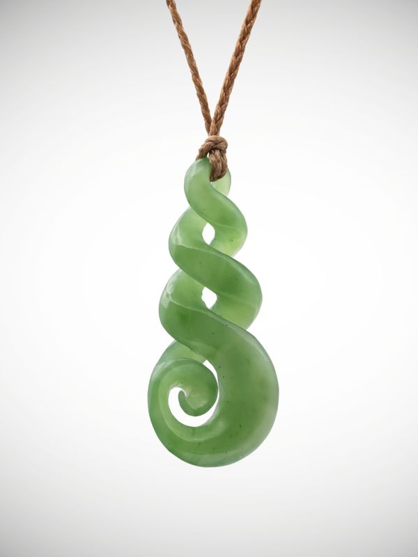 Moko Pounamu Triple Pikorua (Twist) & Koru Genuine NZ Kahurangi Greenstone - Aoroa