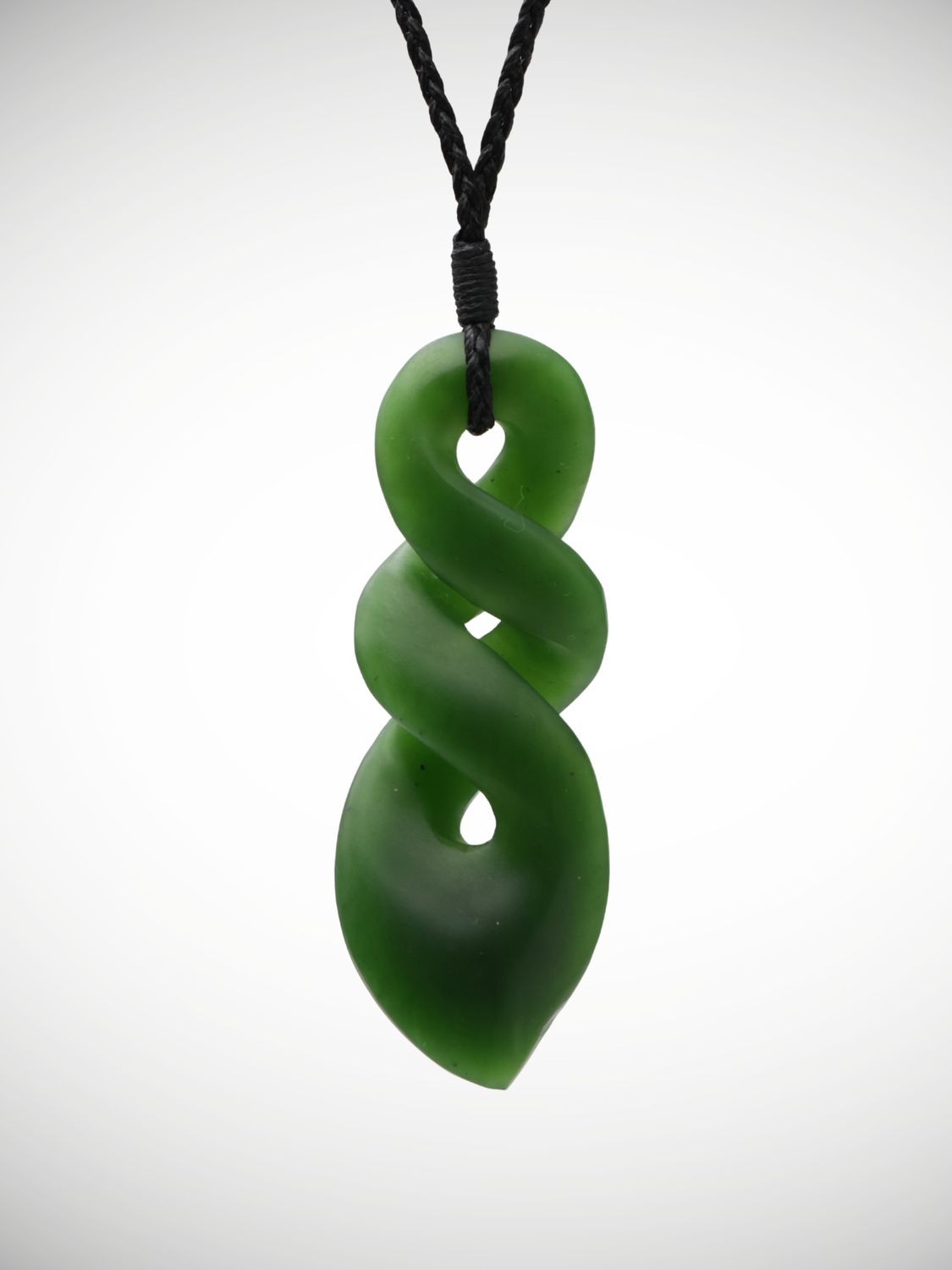 Moko Pounamu Double Pikorua (Twist) Genuine NZ Kahurangi Greenstone - Hiwinui