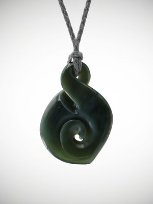 Moko Pounamu Pikorua (Twist) & Koru Genuine NZ Inanga Greenstone - Kaimiro