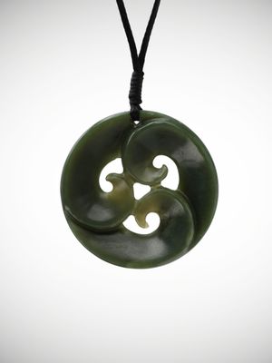Moko Pounamu Triple Koru Genuine NZ Inanga Greenstone - Kaiaua