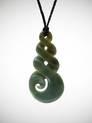 Moko Pounamu Triple Pikorua (Twist) & Koru Genuine NZ Inanga Greenstone - Kaihiku