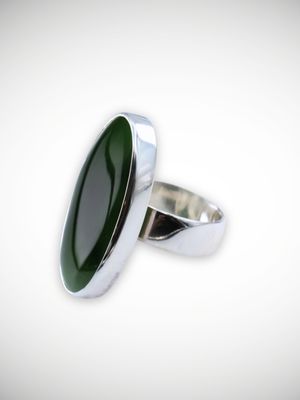 Moko Pounamu Genuine NZ Kahurangi Flower Greenstone & Sterling Silver Ring - Kairaki