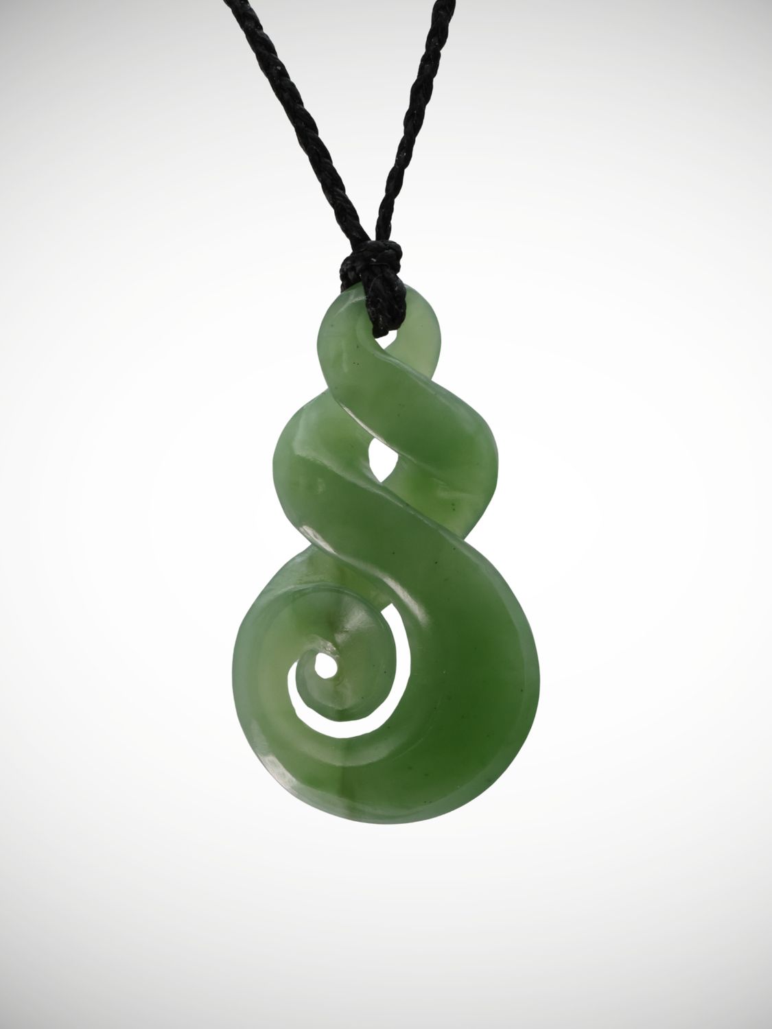 Moko Pounamu Double Pikorua (Twist) & Koru Genuine NZ Kahurangi Greenstone - Kaimai