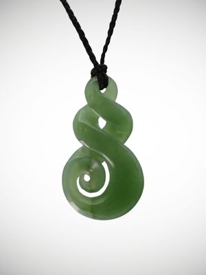 Moko Pounamu Double Pikorua (Twist) & Koru Genuine NZ Kahurangi Greenstone - Kaimai