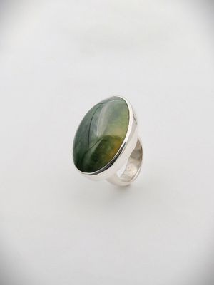 Moko Pounamu Gilt Jewellery Marsden Flower Pounamu & Sterling Silver Ring 14469