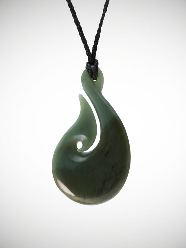 Moko Pounamu Hei Matau (Hook) NZ Genuine Inanga Greenstone - Kaimiro