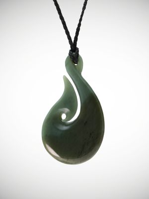 Moko Pounamu Hei Matau (Hook) NZ Genuine Inanga Greenstone - Kaimiro