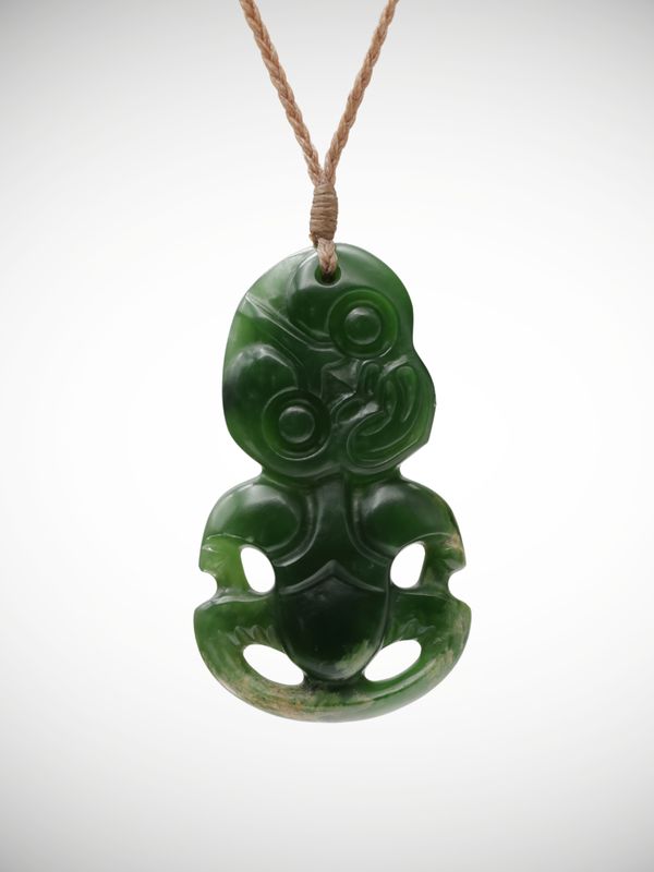 Moko Pounamu Hei Tiki Genuine NZ Kahurangi Flower Greenstone - Ahuroa