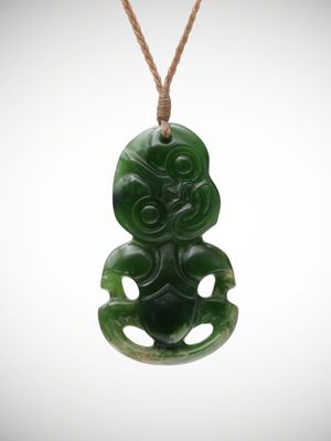 Moko Pounamu Hei Tiki Genuine NZ Kahurangi Flower Greenstone - Ahuroa