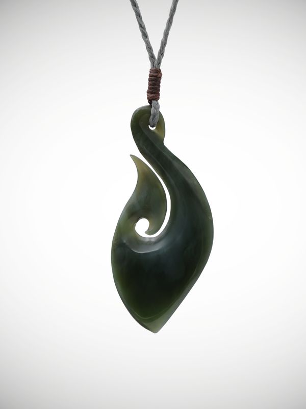 Moko Pounamu Hei Matau (Hook) NZ Genuine Inanga Greenstone - Epiha