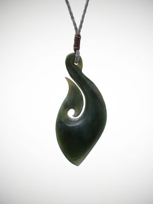 Moko Pounamu Hei Matau (Hook) NZ Genuine Inanga Greenstone - Epiha