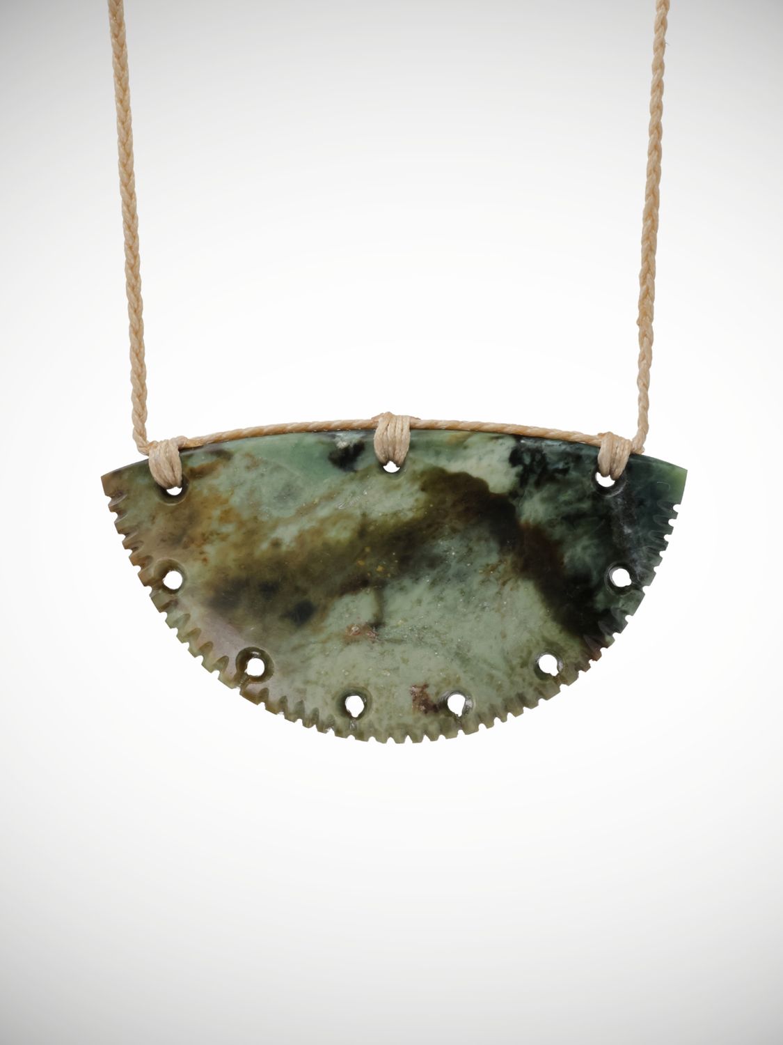 Moko Pounamu Notched Kouma (Breastplate ) Genuine NZ Raukaraka Greenstone - Awariki