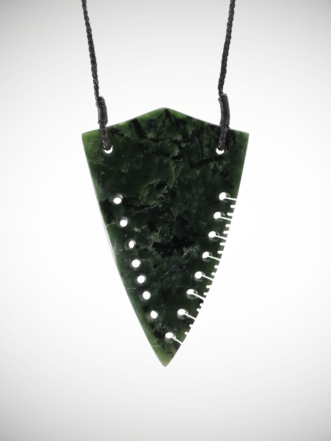 Moko Pounamu Notched Kouma (Breastplate) Genuine NZ Kawakawa Greenstone - Arapito