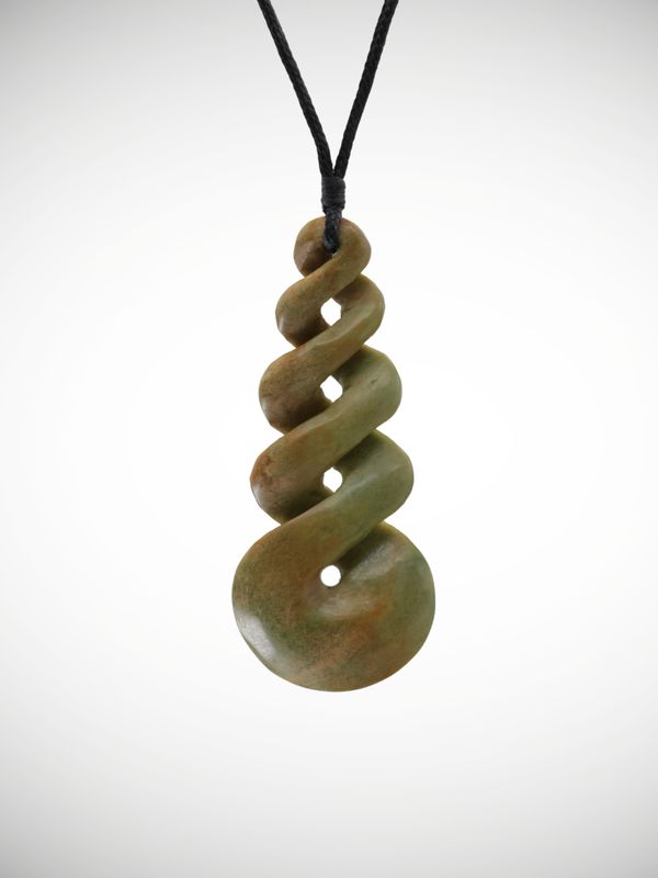 Moko Pounamu Quadruple Pikorua (Twist) Genuine NZ Marsden Flower Greenstone - Awaiti