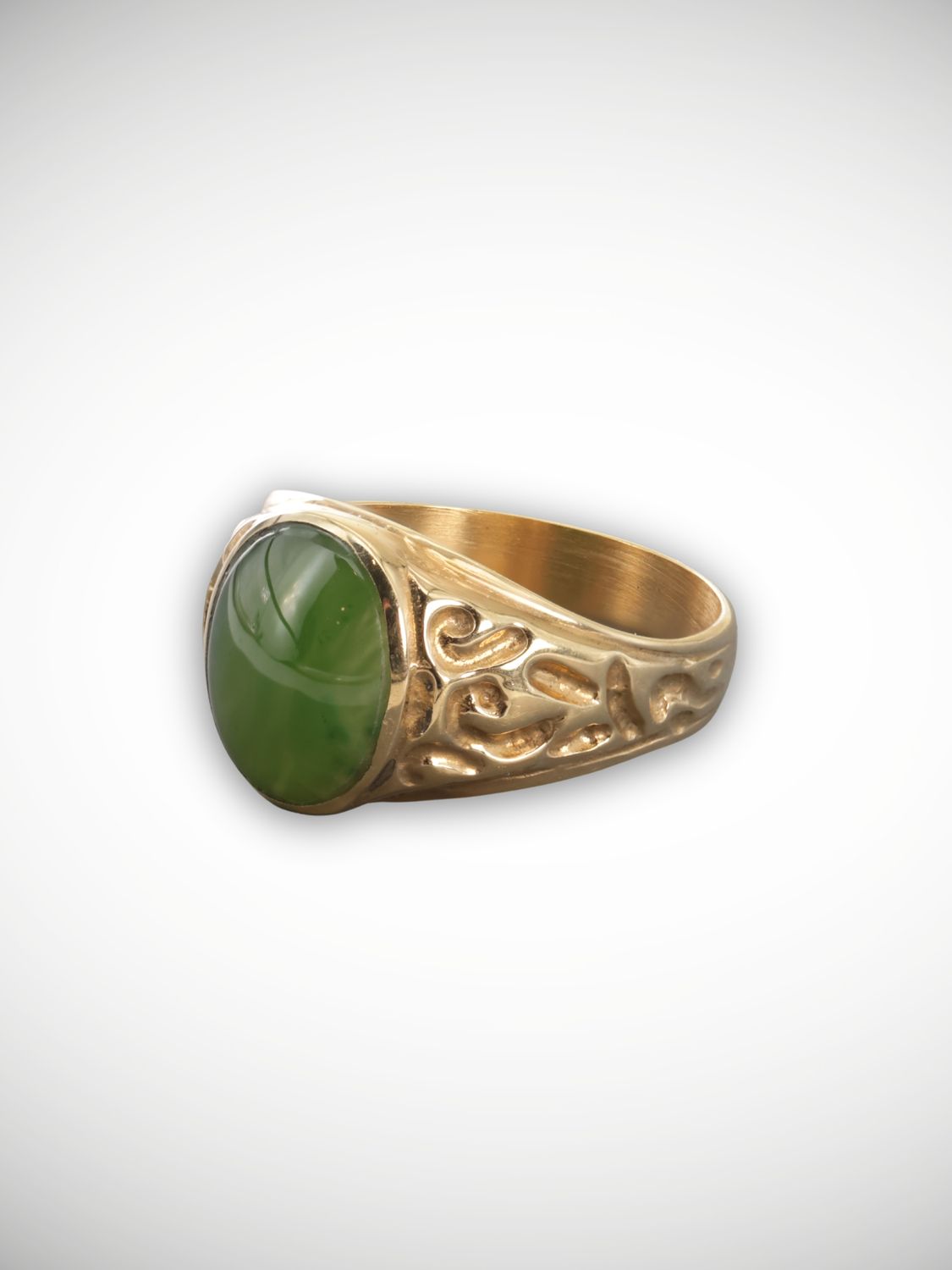 Moko Pounamu Genuine NZ Kahurangi Greenstone & 9ct Gold Ring - Kaipakirikiri