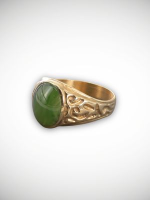 Moko Pounamu Genuine NZ Kahurangi Greenstone & 9ct Gold Ring - Kaipakirikiri Moko Pounamu Genuine NZ Kahurangi Greenstone & 9ct Gold Ring - Kaipakirikiri