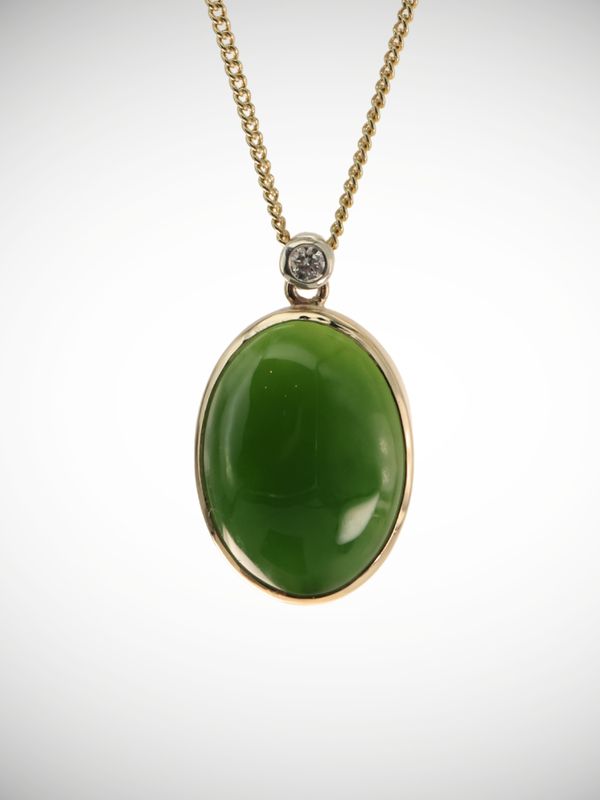 Moko Pounamu Genuine NZ Kahurangi Greenstone & Diamond 9ct Gold Pendant - Kaipuke