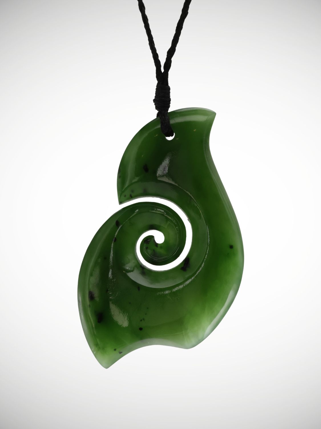 Moko Pounamu Hei Matau (Hook) Genuine NZ Kahurangi Greenstone - Kainamu