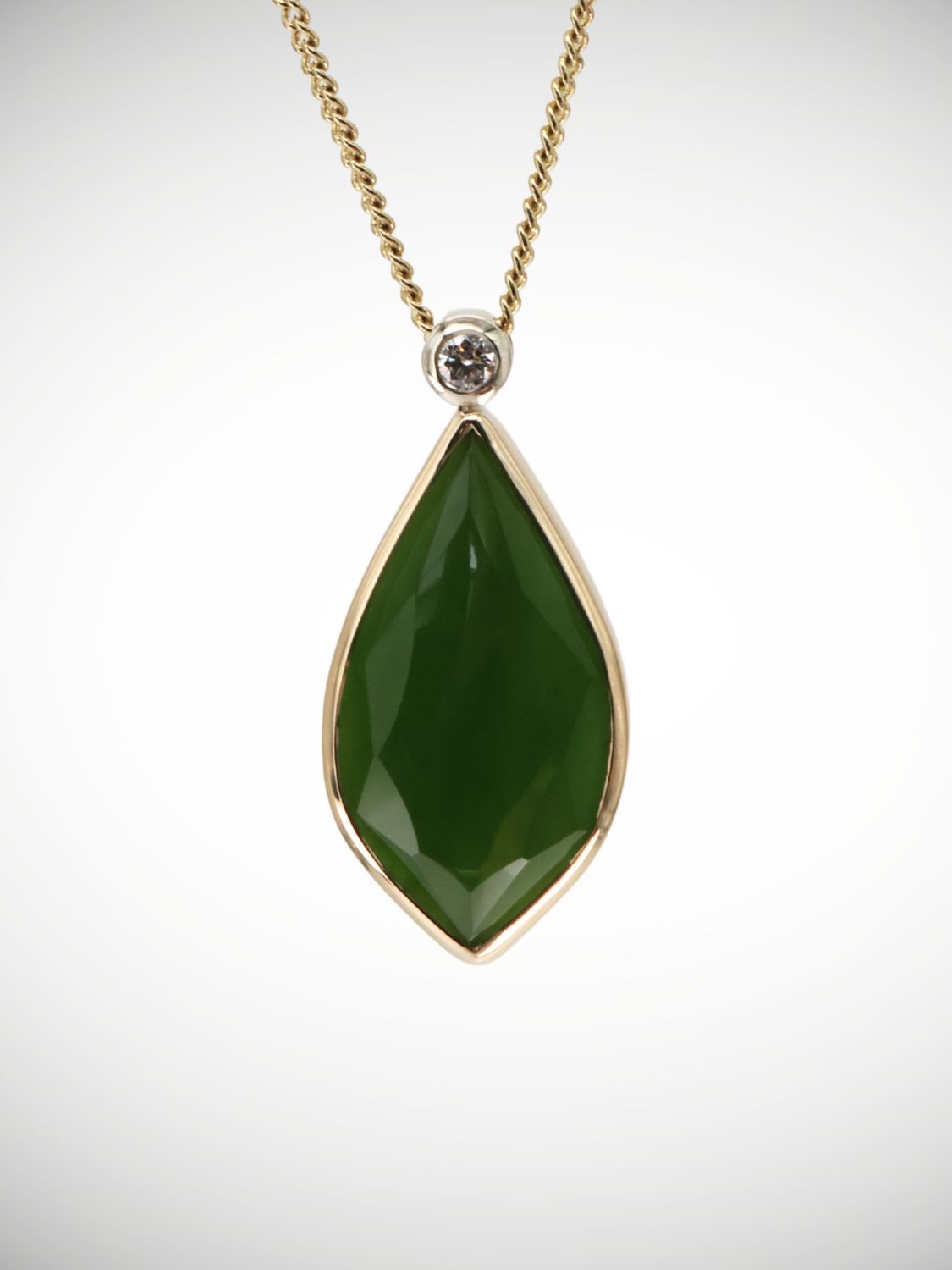 Moko Pounamu Genuine NZ Kahurangi Greenstone & Diamond 9ct Gold Pendant - Awamarino