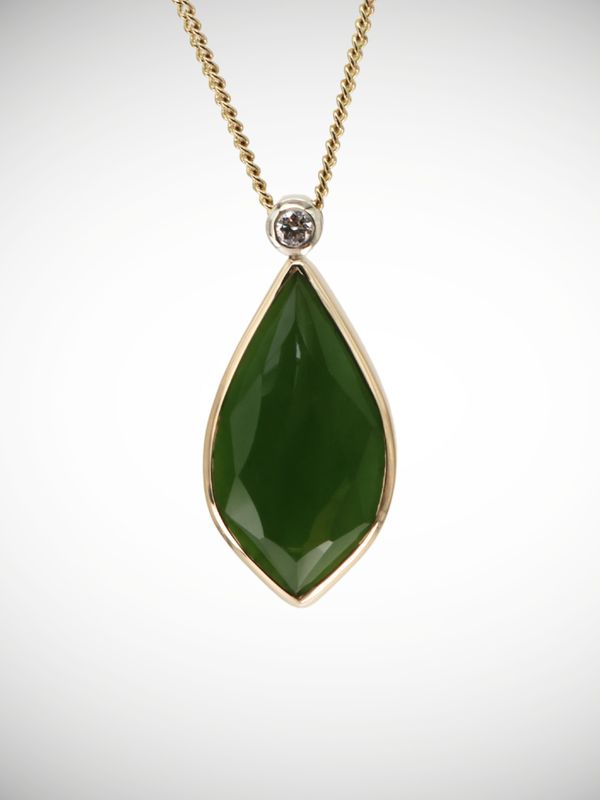 Moko Pounamu Genuine NZ Kahurangi Greenstone & Diamond 9ct Gold Pendant - Awamarino