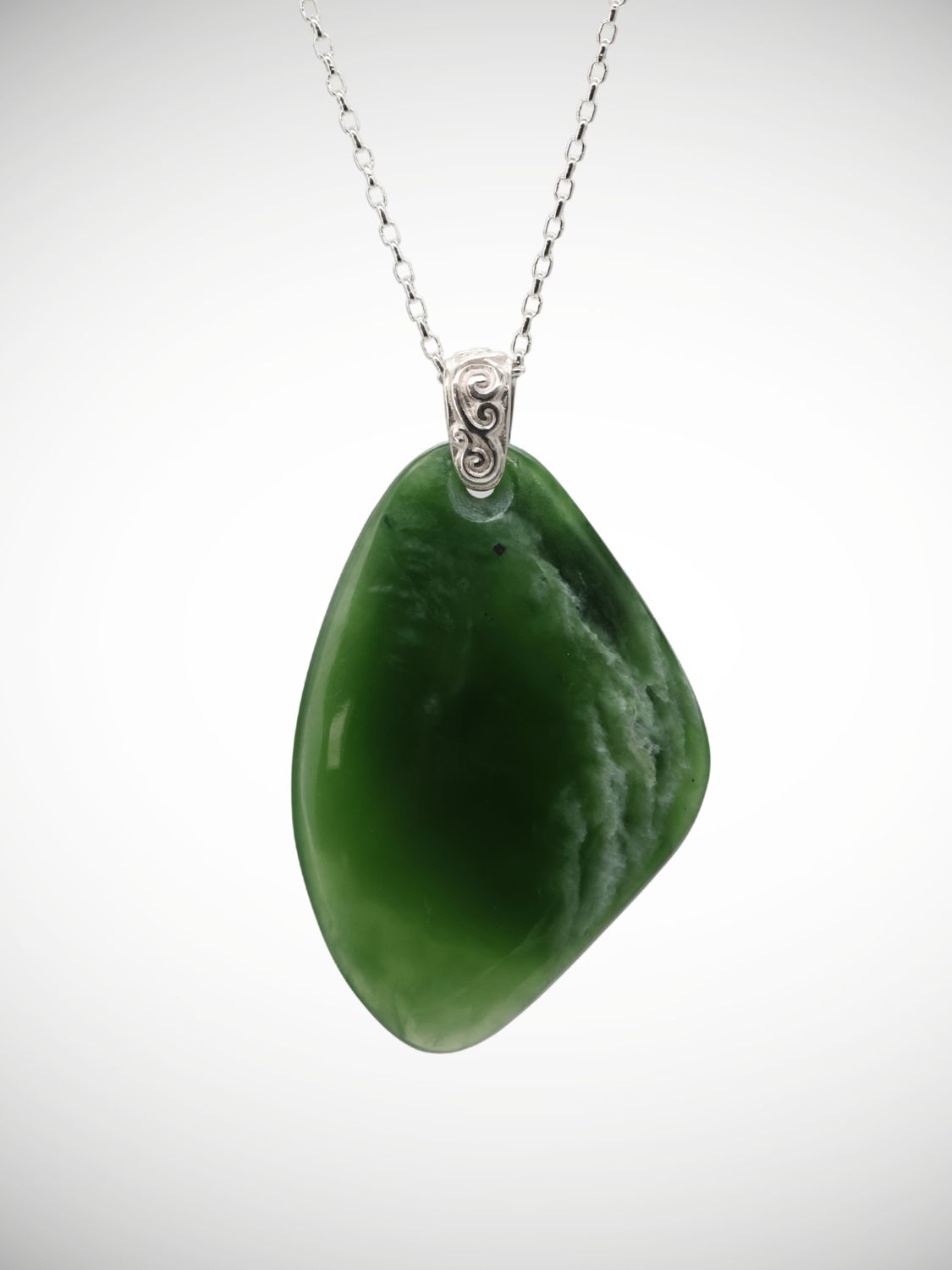 Moko Pounamu Kuru (Drop) NZ Genuine Kahotea Flower Greenstone & Filigree Sterling Silver - Kaitoke