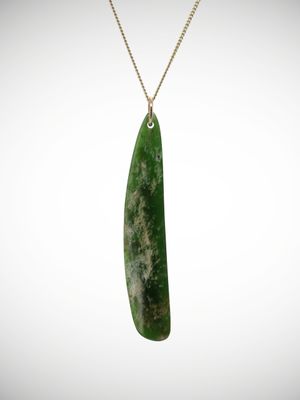 Moko Pounamu Kuru (Drop) NZ Genuine Kahurangi Flower Greenstone & 9ct Gold - Kourarau