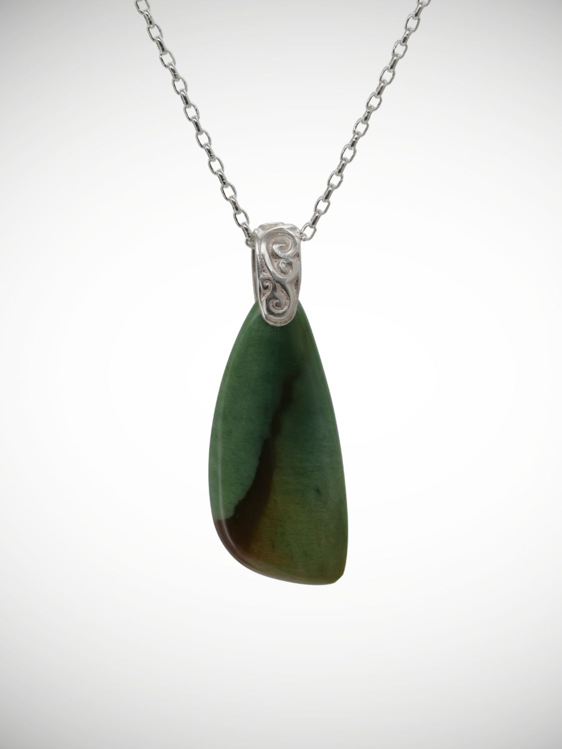 Moko Pounamu Kuru (Drop) NZ Genuine Raukaraka Greenstone & Filigree Sterling Silver - Awakeri