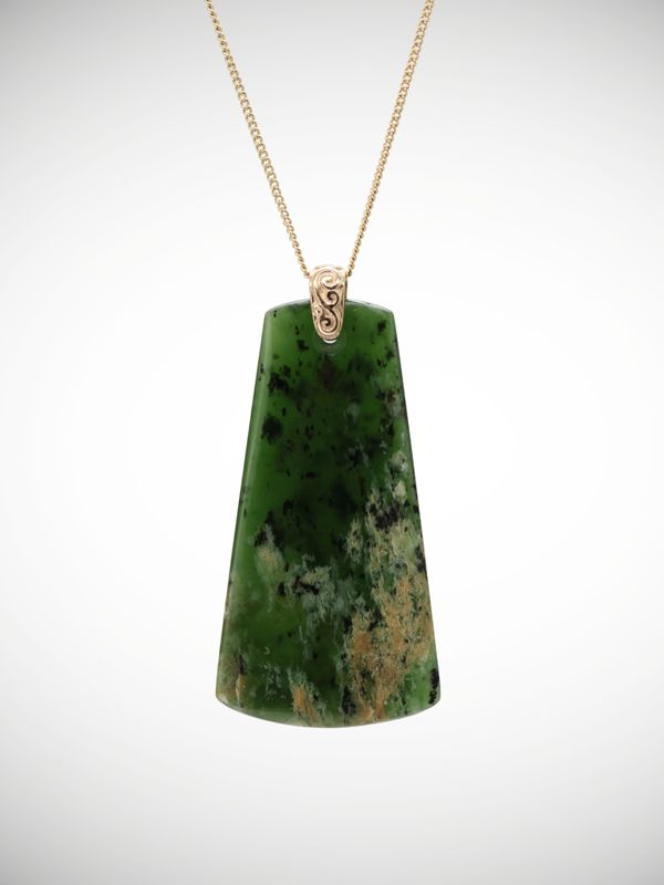 Moko Pounamu Kuru (Drop) NZ Genuine Kahurangi Flower Greenstone & Filigree 9ct Gold - Awakino