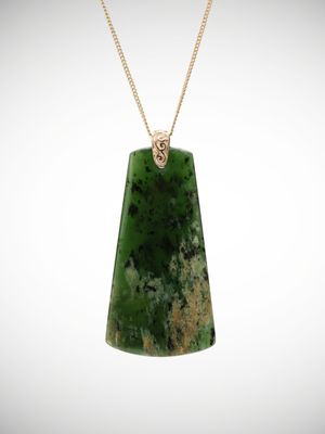 Moko Pounamu Kuru (Drop) NZ Genuine Kahurangi Flower Greenstone & Filigree 9ct Gold - Awakino
