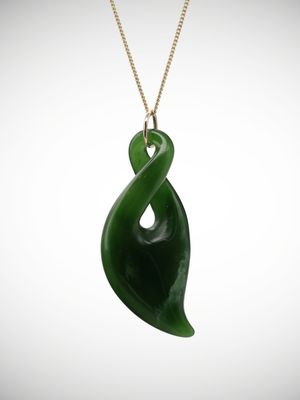 Moko Pounamu Single Pikorua (Twist) Genuine NZ Kawakawa Greenstone & 9ct Gold Pendant - Mamaranui